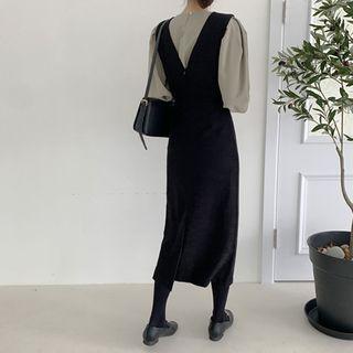 V-neck H-line Long Jumper Dress