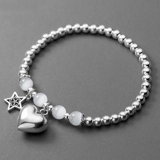 925 Sterling Silver Heart & Star Bracelet S925 - As Shown In Figure - One Size