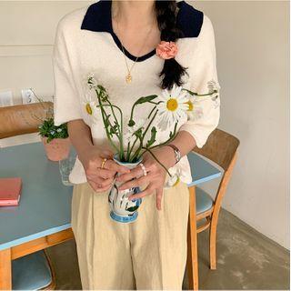 V-neck Color Block Panel Knitted Top