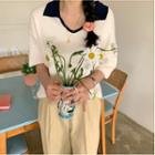 V-neck Color Block Panel Knitted Top
