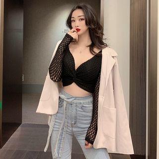 V-neck Knotted Cropped Long-sleeve Top