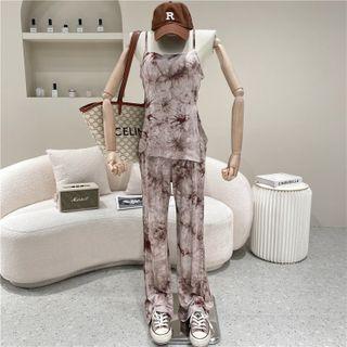 Set: Tie-dye Print Camisole Top + Wide-leg Pants