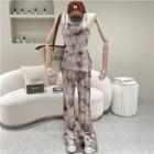 Set: Tie-dye Print Camisole Top + Wide-leg Pants