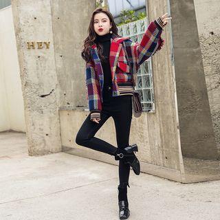 Plaid Cropped Button Coat
