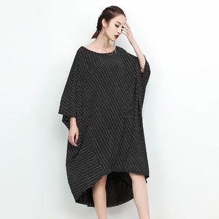 Striped 3/4-sleeve Midi T-shirt Dress