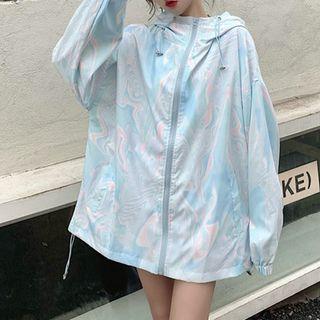 Print Hooded Zip Jacket Blue - One Size