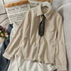 Loose-fit Plain Shirt With Plaid Tie