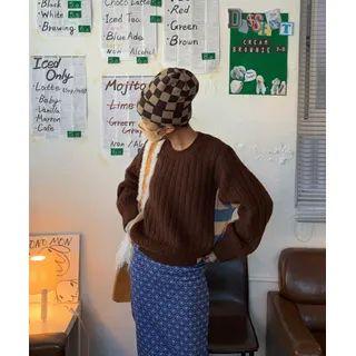 Checked Ribbed Sweater Brown - One Size