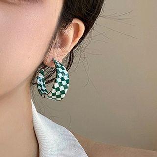 Check Glaze Open Hoop Earring 1 Pair - Check - Green & White - One Size