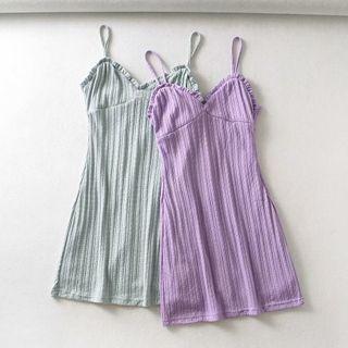 Spaghetti Strap Ruffled-trim Sweetheart Neckline Mini Dress