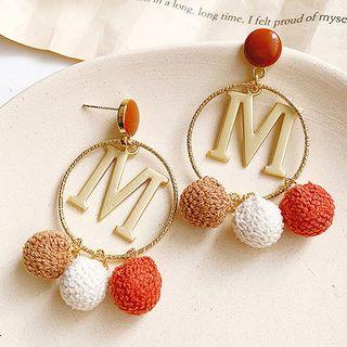 Knit Ball Alloy Lettering Dangle Earring
