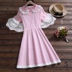 Ruffled Collared Short-sleeve A-line Dress