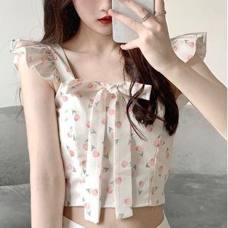 Floral Ruffle Trim Crop Tank Top