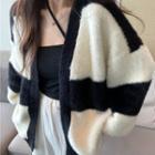 Color Block Fluffy Cardigan Black & White - One Size