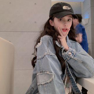 Distressed Denim Button-up Jacket