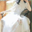 Short-sleeve Lace Flower Embroidered Maxi A-line Dress