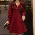 Long-sleeve Glitter Lace Trim A-line Dress