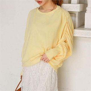 Round-neck Shirred-sleeve Sweatshirt