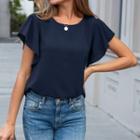 Short-sleeve Ruffle Trim Tie-back T-shirt