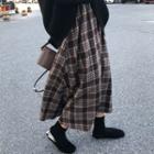 High-waist Plaid A-line Maxi Skirt As Shown In Figure - One Size