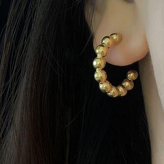 Bead Stainless Steel Open Hoop Earring 1 Pair - Gold - One Size