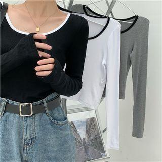 Long-sleeve Round Neck Slim-fit T-shirt