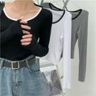 Long-sleeve Round Neck Slim-fit T-shirt