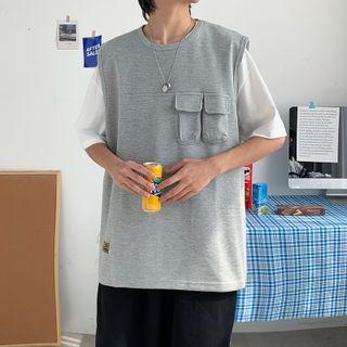 Short-sleeve Mock Two-piece Pocket Detail T-shirt