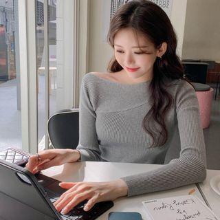Asymmetric Boatneck Knit Top