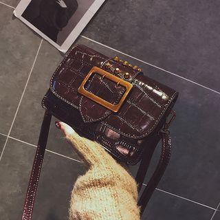Studded Croc Grain Pattern Crossbody Bag