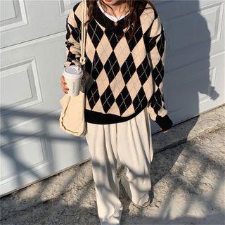 Argyle Sweater Black & Almond - One Size