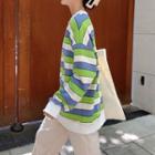 Color Block Striped Pullover Green - One Size