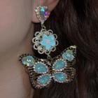 Butterfly Faux Crystal Alloy Dangle Earring 1 Pair - Blue - One Size