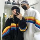 Couple Matching Rainbow Print Fleece Zip Jacket