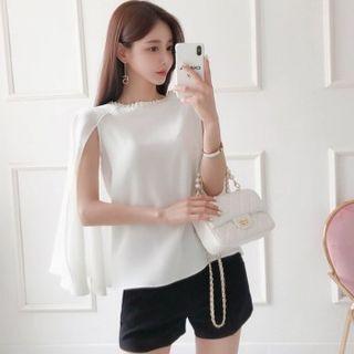 Faux-pearl Trim Cape Blouse