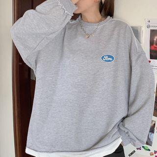 Mock Two Piece Loose Fit Long-sleeve Plain Sweatshirt