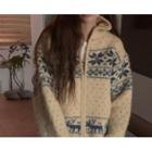 High-neck Patterned Zip-up Cardigan