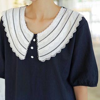 Lace-collar Linen Blend Shift Dress