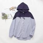 Striped Panel Hoodie Navy Blue - One Size