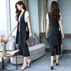 Set: Short-sleeve T-shirt + Long Vest + Cropped Wide Leg Pants