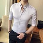 Embroidered Elbow-sleeve Dress Shirt