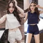 Set: Fray Trim Denim Tank Top + Denim Shorts