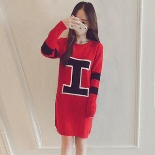 Contrast Trim Letter Pullover Dress