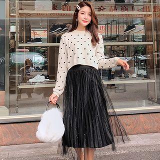 Set: Dotted Sweater + Sheer Midi Skirt