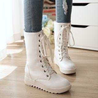Hidden Wedge Lace-up Mid-calf Boots
