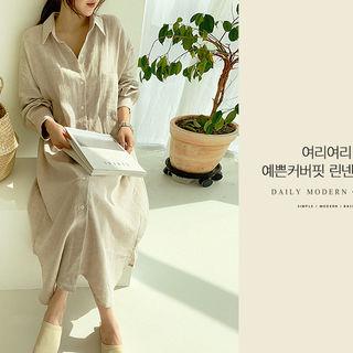 Boxy Linen Maxi Shirtdress Beige - One Size