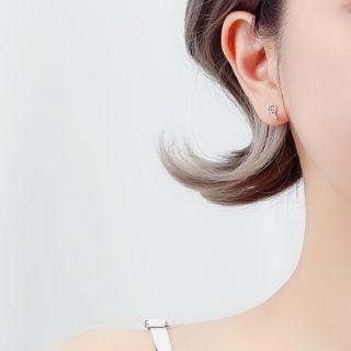 925 Sterling Silver Rhinestone Perforated Stud Earring 1 Pair - Silver - One Size