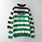 Lettering Striped Loose-fit Knit Sweatshirt
