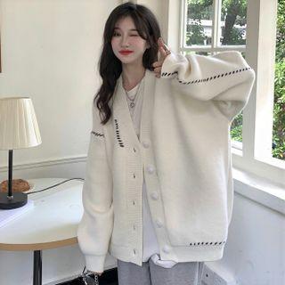 Contrast Stitch V-neck Cardigan
