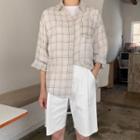 Tab-sleeve Sheer Checked Shirt